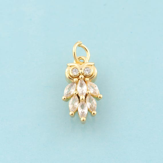 Gold CZ Owl Charms,Animal Jewelry,Animal Pendant for DIY Jewelry Making,18K Gold