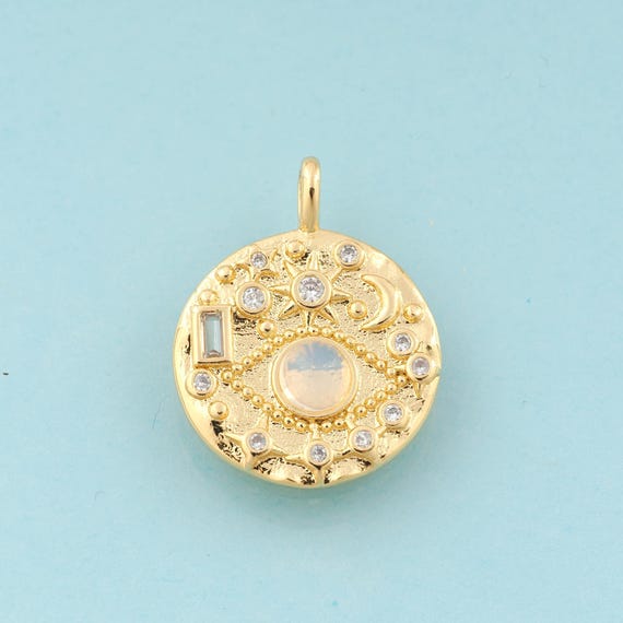 Gold CZ Evil Eye Charms,Sun Jewelry,Moon Pendant for DIY Jewelry Making,18K Gold