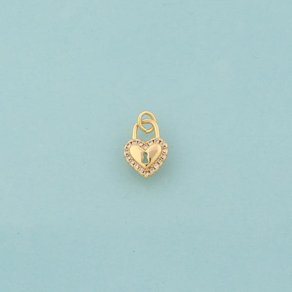 Gold CZ Heart Charms,Love Jewelry,Lock Pendant for DIY Jewelry Making,18K Gold