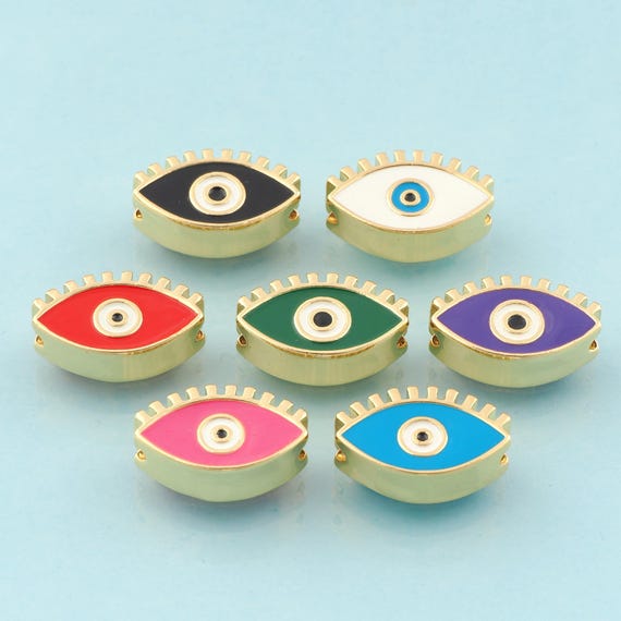 Enamel Evil Eye Spacer Beads,Devil Eye Beads,Eye Beads for DIY Jewelry Making,18K Gold