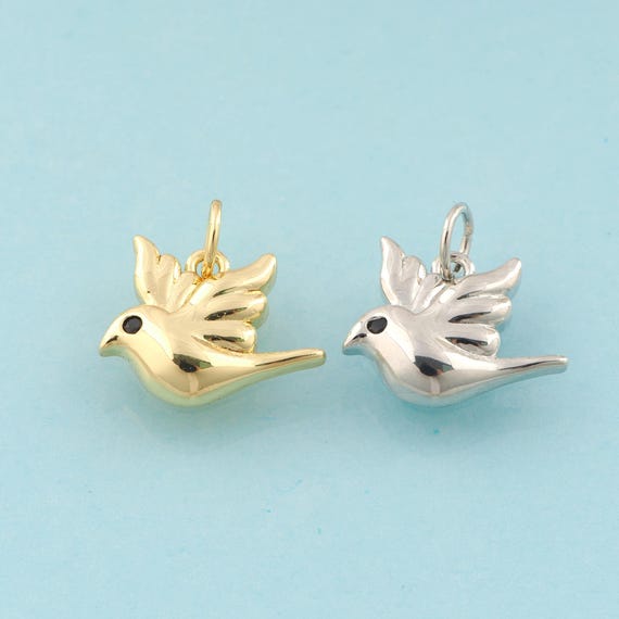 Gold Bird Charms,Minimalist Jewelry,Bird Pendant for DIY Jewelry Making,18K Gold & Rhodium
