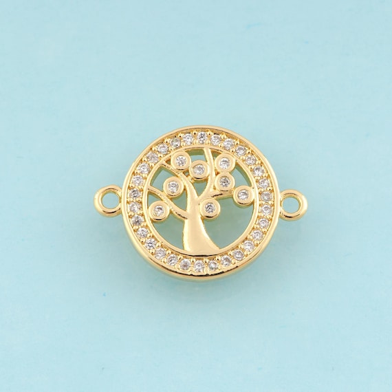 Gold CZ Tree of Life Connector,Tree Jewelry Connector,Tree of Life Connector for DIY Jewelry Making,18K Gold