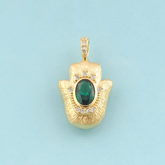 Gold CZ Hamsa Charms,Fatima Jewelry,Hand Pendant for DIY Jewelry Making,18K Gold