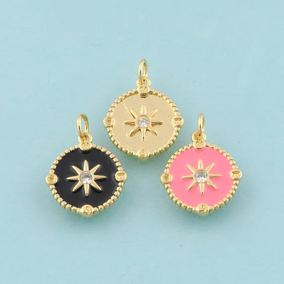Gold Enamel Polaris Charms,Star Jewelry,Celestial Pendant for DIY Jewelry Making,18K Gold