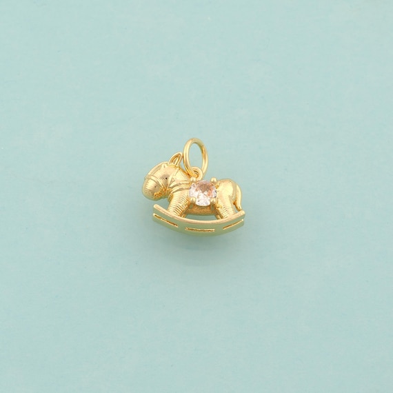 Gold CZ Rocking Horse Charms,Horse Jewelry,Rocking Horse Pendant for DIY Jewelry Making,18K Gold