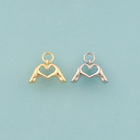 Gold Heart Charms,Love Jewelry,Gesture Pendant for DIY Jewelry Making,18K Gold