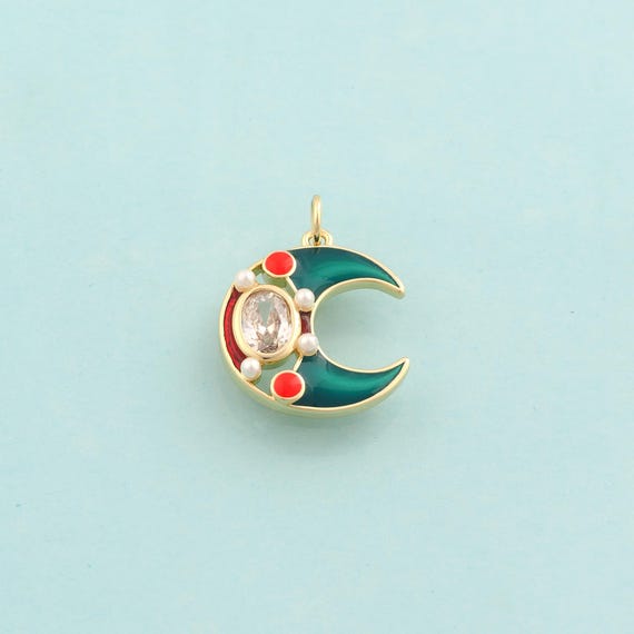 Gold Enamel Crescent Moon Charms,Celestial Jewelry,Moon Pendant for DIY Jewelry Making,18K Gold