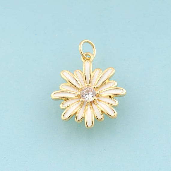 Gold CZ Flower Charms,Plant Jewelry,Enamel Flower Pendant for DIY Jewelry Making,18K Gold