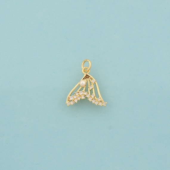 Gold CZ Fishtail Charms,Fishtail Jewelry,Fishtail Pendant for DIY Jewelry Making,18K Gold
