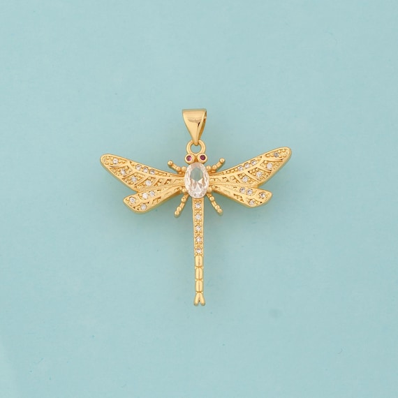 Gold CZ Dragonfly Charms,Dragonfly Jewelry,Dragonfly Pendant for DIY Jewelry Making,18K Gold