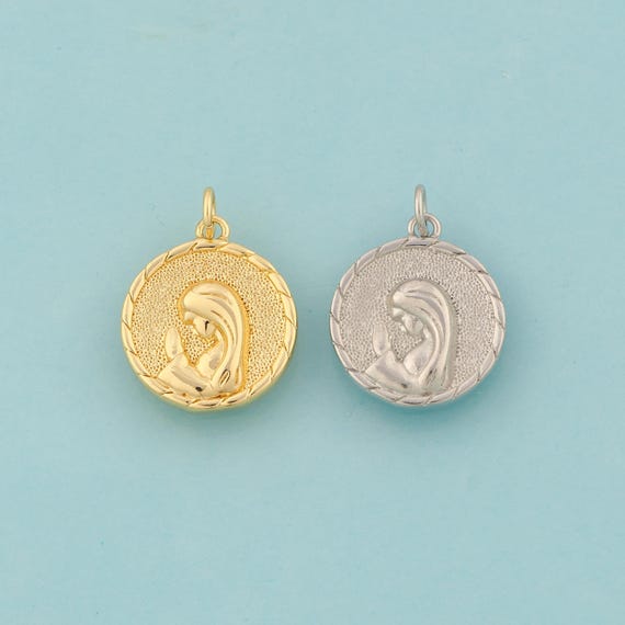 Gold Prayer Charms,Round Jewelry,Girl Pendant for DIY Jewelry Making,18K Gold & Rhodium