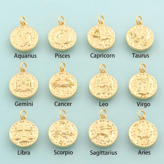 Gold CZ Constellation Charms,Horoscope Jewelry,Astrological Pendant for DIY Jewelry Making,18K Gold