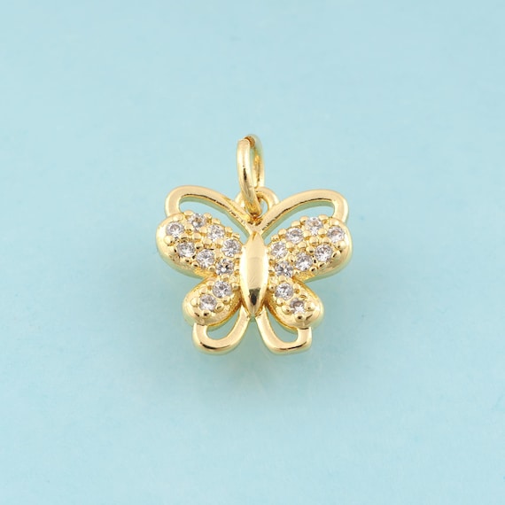 Gold CZ Butterfly Charms,Insect Jewelry,Butterfly Pendant for DIY Jewelry Making,18K Gold