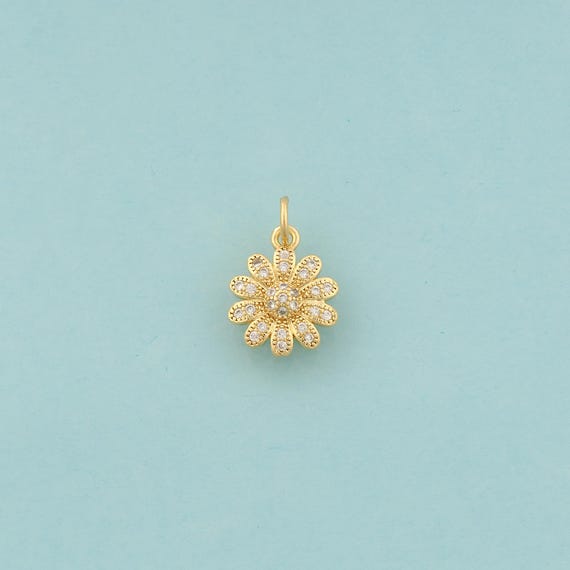 Gold CZ Daisy Charms,Flower Jewelry,Daisy Pendant for DIY Jewelry Making,18K Gold