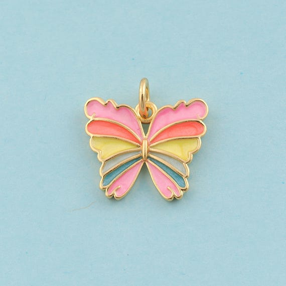 Gold Enamel Butterfly Charms,Insect Jewelry,Butterfly Pendant for DIY Jewelry Making,18K Gold