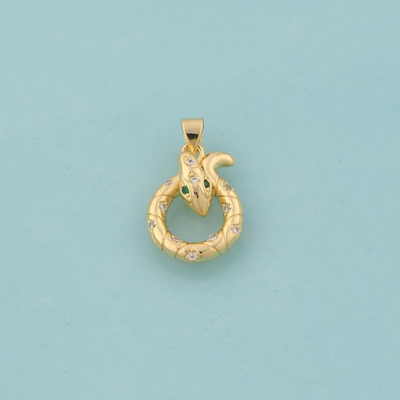 Gold CZ Snake Charms,Animal Jewelry,Snake Pendant for DIY Jewelry Making,18K Gold
