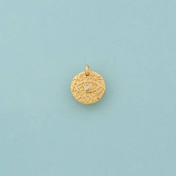 Gold CZ Evil Eye Charms,Devil Eye Jewelry,Round Pendant for DIY Jewelry Making,18K Gold