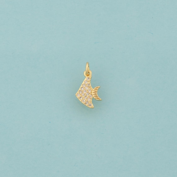 Gold CZ Fish Charms,Marine Life Jewelry,Fish Pendant for DIY Jewelry Making,18K Gold