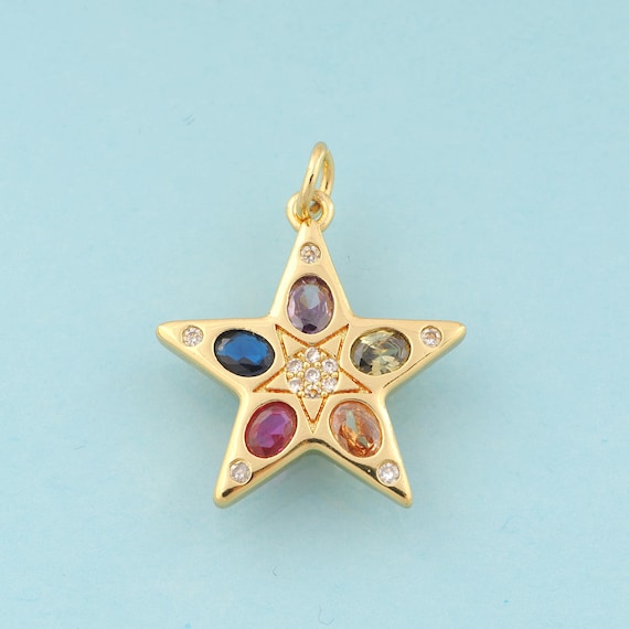 Gold CZ Star Charms,Celestial Jewelry,Star Pendant for DIY Jewelry Making,18K Gold