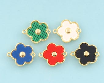 Gold Enamel Flower Connector,Plant Jewelry Connector,Flower Connector for DIY Jewelry Making,18K Gold