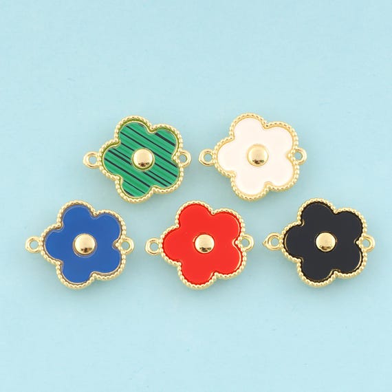 Gold Enamel Flower Connector,Plant Jewelry Connector,Flower Connector for DIY Jewelry Making,18K Gold