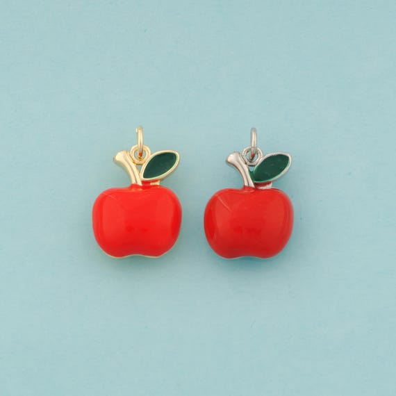 Gold Apple Charms,Fruit Jewelry,Enamel Apple Pendant for DIY Jewelry Making,18K Gold