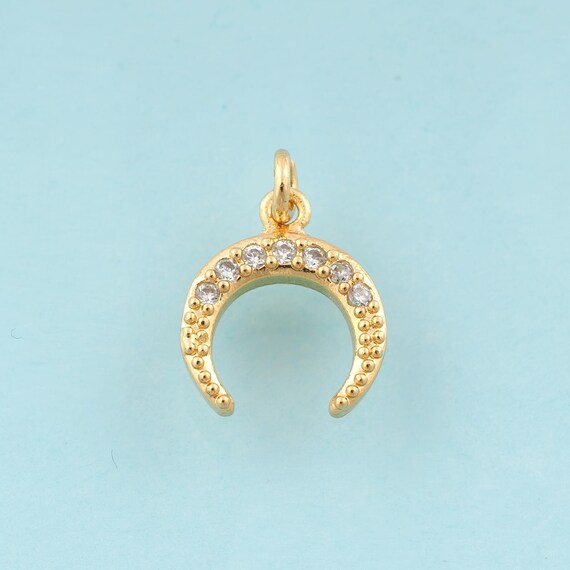 Gold CZ Cow Horn Charms,Cow Horn Jewelry,Cow Horn Pendant for DIY Jewelry Making,18K Gold