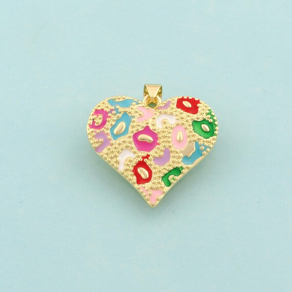 Gold Heart Charms,Love Jewelry,Enamel Heart Pendant for DIY Jewelry Making,18K Gold