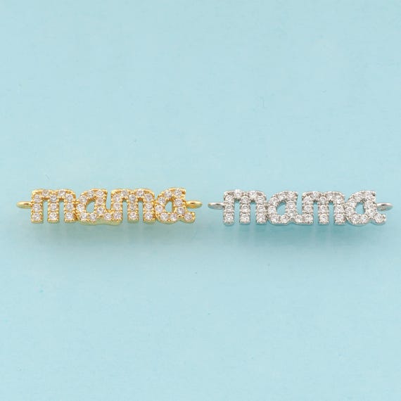 Gold CZ MAMA Connector,Letter Jewelry Connector,Letter Connector for DIY Jewelry Making,18K Gold & Rhodium