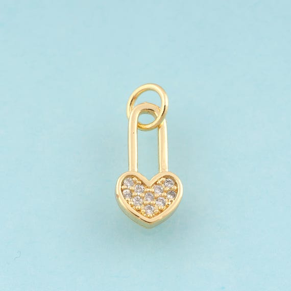 Gold CZ Lock Charms,Heart Jewelry,Heart Pendant for DIY Jewelry Making,18K Gold
