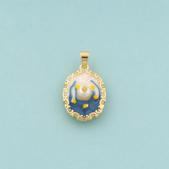 Gold Mirror Charms,Mirror Jewelry,Enamel Mirror Pendant for DIY Jewelry Making,18K Gold