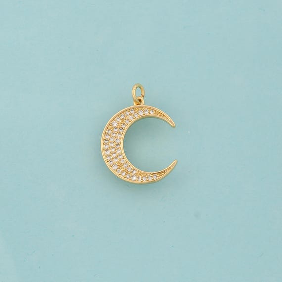 Gold CZ Moon Charms,Moon Jewelry,Moon Pendant for DIY Jewelry Making,18K Gold