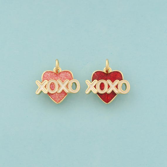 Gold Heart Charms,Letter Jewelry,Enamel XOXO Pendant for DIY Jewelry Making,18K Gold