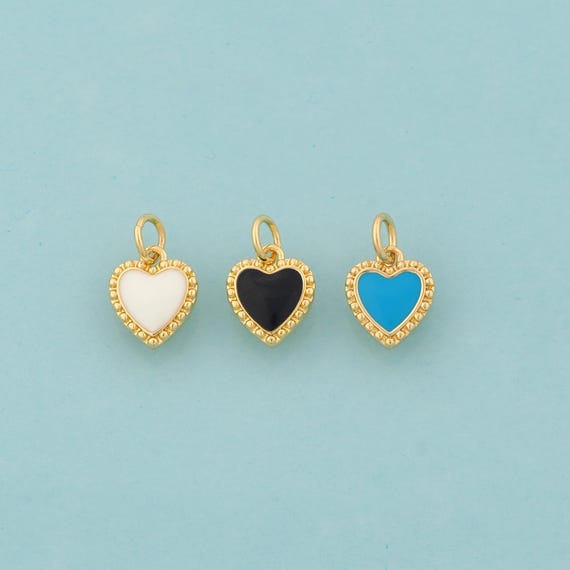 Gold Enamel Heart Charms,Love Jewelry,Heart Pendant for DIY Jewelry Making,18K Gold