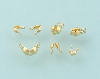 50 pcs Clamshell Calotte Bead Tip End Cap Knot Cover DIY Jewelry Making,18K Gold