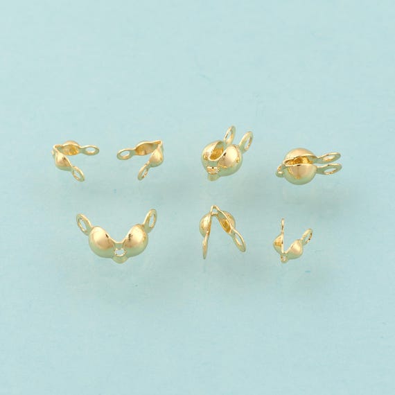 50 pcs Clamshell Calotte Bead Tip End Cap Knot Cover DIY Jewelry Making,18K Gold
