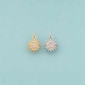 Gold CZ Sun Charms,Celestial Jewelry,Sunburst Pendant for DIY Jewelry Making,18K Gold