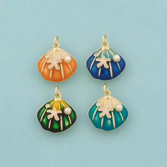 Gold Enamel Starfish Charms,Shell Jewelry,Starfish Pendant for DIY Jewelry Making,18K Gold