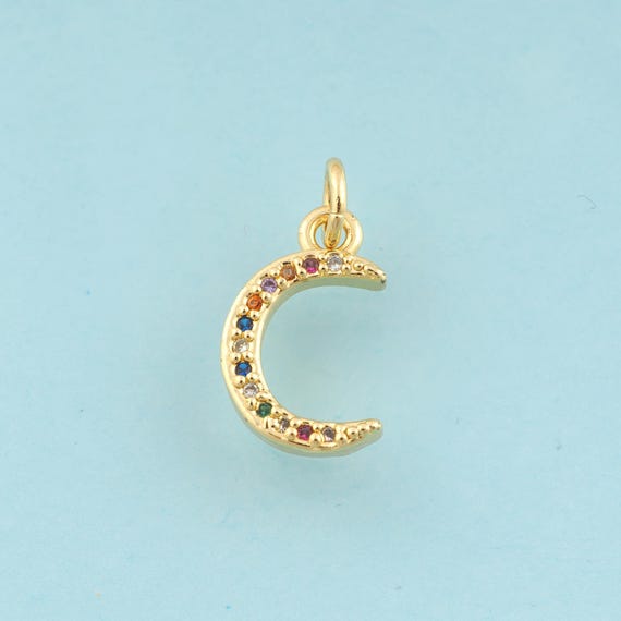 Gold CZ Crescent Moon Charms,Moon Jewelry,Celestial Pendant for DIY Jewelry Making,18K Gold