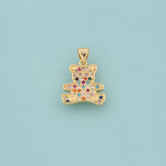 Gold CZ Bear Charms,Animal Jewelry,Bear Pendant for DIY Jewelry Making,18K Gold
