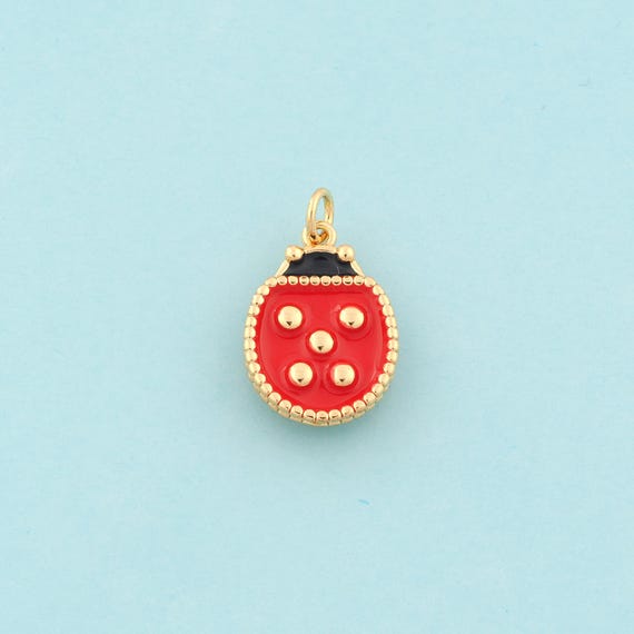 Gold Ladybug Charms,Insect Jewelry,Enamel Ladybug Pendant for DIY Jewelry Making,18K Gold