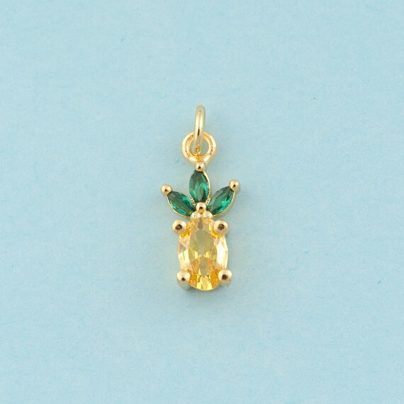 Gold CZ Pineapple Charms,Pineapple Jewelry,Fruit Pendant for DIY Jewelry Making,18K Gold