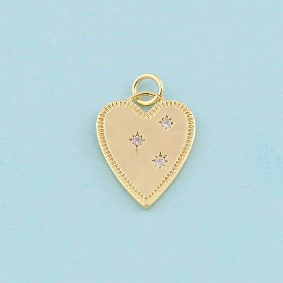 Gold CZ Heart Charms,Star Jewelry,Heart Pendant for DIY Jewelry Making,18K Gold