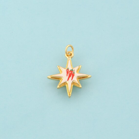 Gold Polaris Charms,Chili Pepper Jewelry,Enamel Starburst Pendant for DIY Jewelry Making,18K Gold