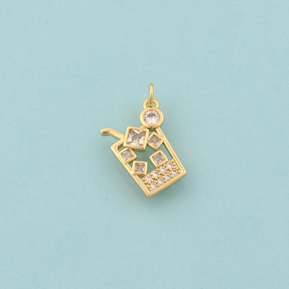 Gold CZ Beverage Charms,Beverage Jewelry,Beverage Pendant for DIY Jewelry Making,18K Gold