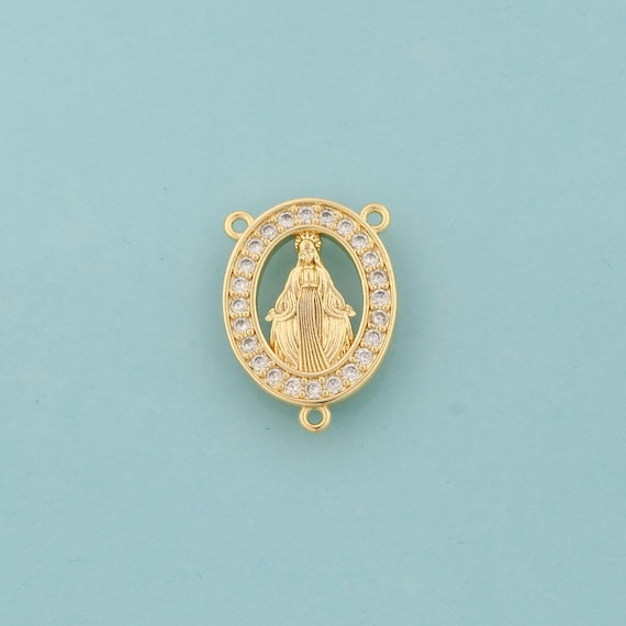 Gold CZ Virgin Mary Charms,Religious Jewelry,Catholic Pendant for DIY Jewelry Making,18K Gold