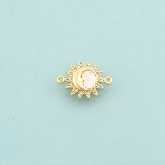 Gold CZ Sun Connector,Celestial Jewelry Connector,Moon Connector for DIY Jewelry Making,18K Gold