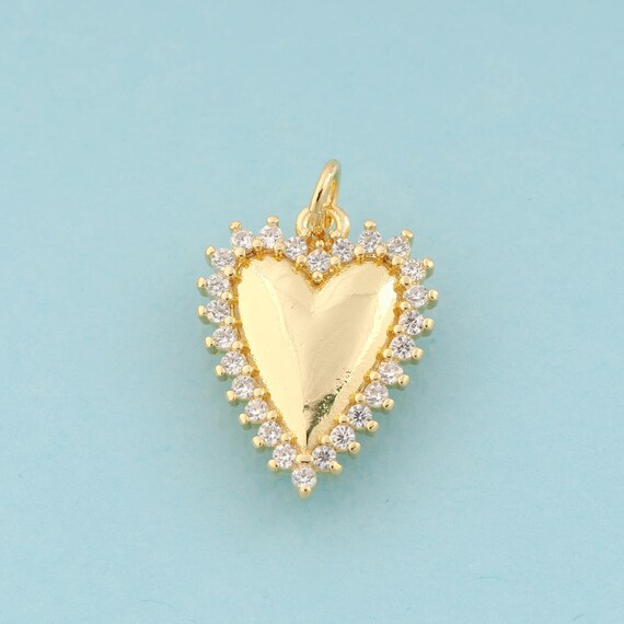 Gold CZ Heart Charms,Heart Jewelry,Heart Pendant for DIY Jewelry Making,18K Gold
