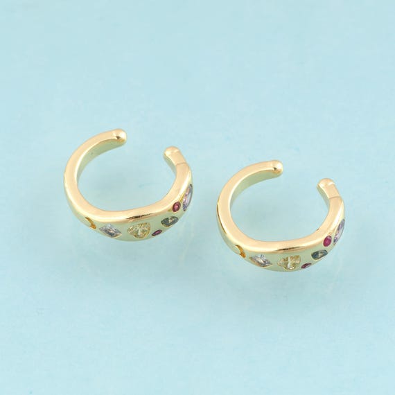 Gold CZ Non Piercing Cartilage Clip Earrings,Cuff Earrings,Gift for Her,18K Gold