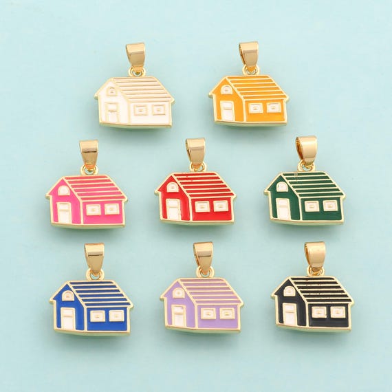 Gold Enamel House Charms,House Jewelry,House Pendant for DIY Jewelry Making,18K Gold